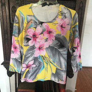 PIERRI OF NEW YORK:  PINK, GRAY, AND YELLOW SWEATER, BEADING- SEQUINS SIZE M